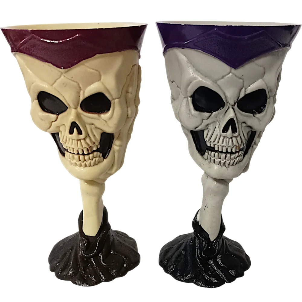 2‎ Easter Unlimited Skull Goblets Skeleton Wine Halloween Bones Cup Glasses Vtg
